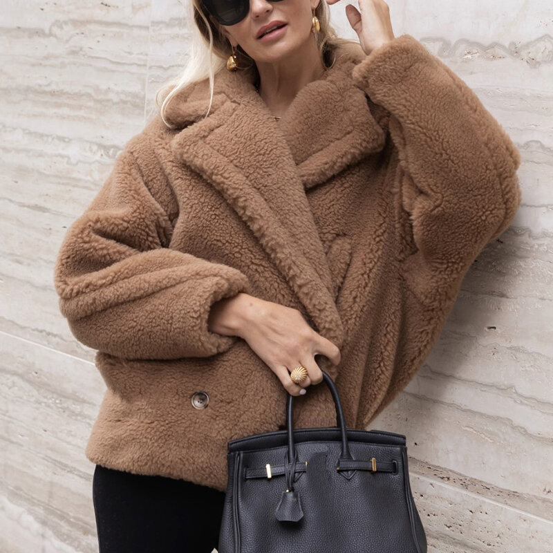 2023 Winter Faux Fur Coat Women Thick Warm Teddy Bear Jacket Girls Fashion Streetwear Coats Casual Loose Overcoats