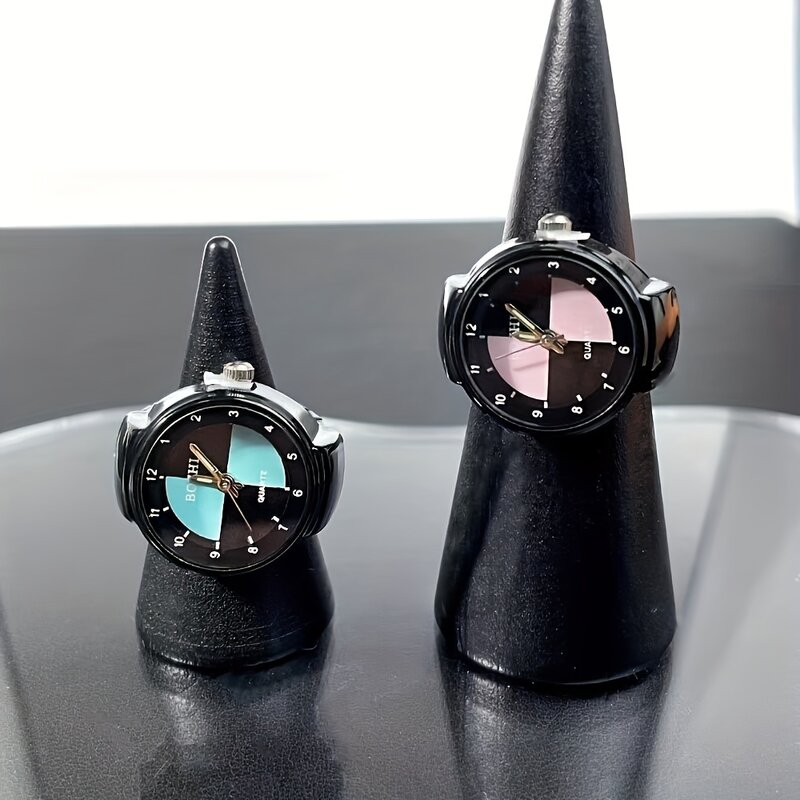Creative Luminous Quartz Ring Watch Cool Color Block Fashion Finger Watch For Women Men