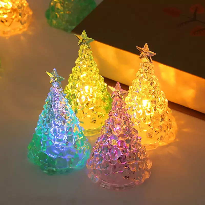 Veilleuse en verre d'arbre de Noël pour la maison, Noël, vacances romantiques, escales, ornements LED, décoration Shoe