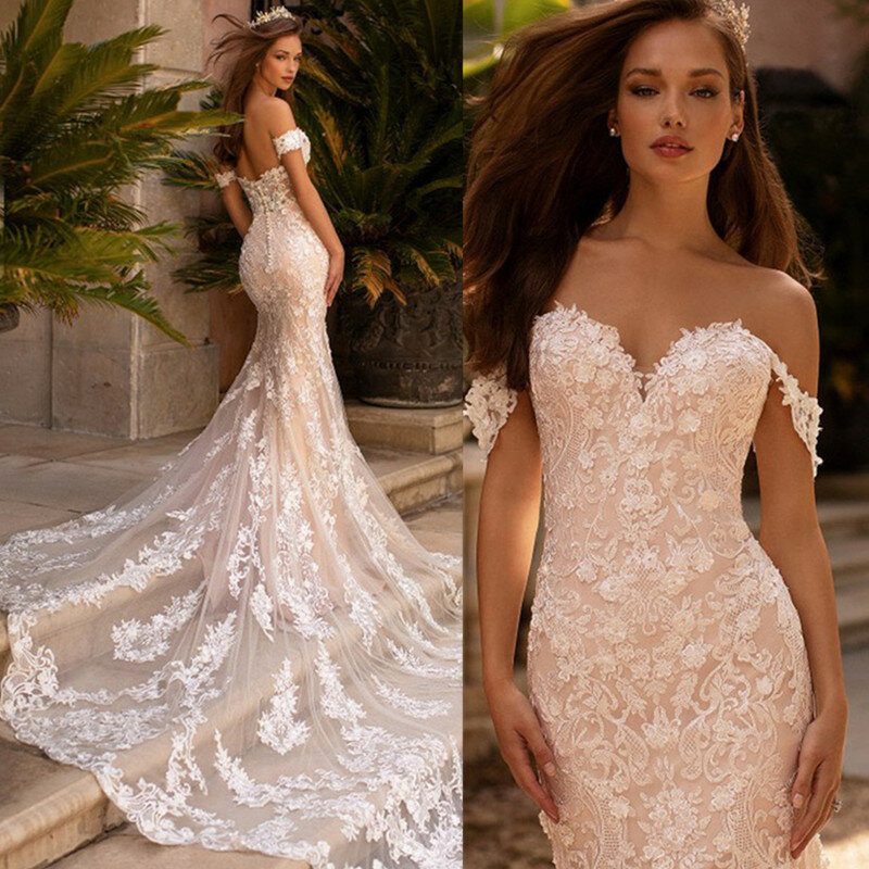 LoveDress Sexy Mermaid Lace Wedding Dresses Sweetheart Off The Shoulder Bride Gowns With Train Backless Button Robe De Mariée