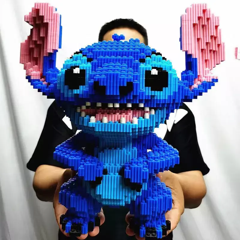 Mainan perakitan blok bangunan Stitch raksasa 30CM, DIY hadiah ulang tahun anak-anak dekorasi Desktop 3D