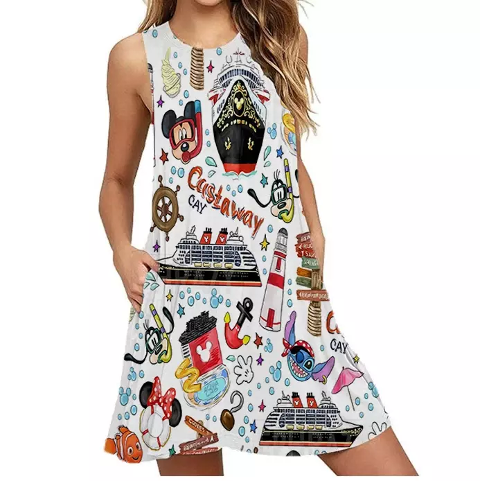 2024 Disney Cruise seksowna sukienka damska sukienka z krótkim rękawem Mickey Cruise sukienka Disneyland Mickey i przyjaciele sukienka plażowa Y2K