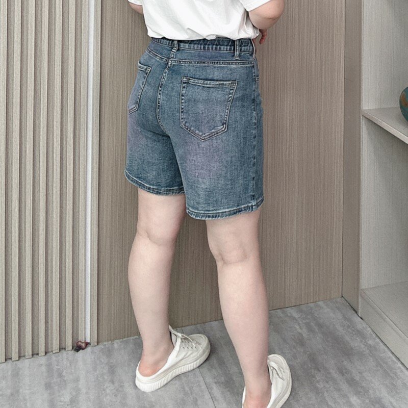 Summer 2024 Quality High Waist Denim Shorts Women Plus Size Casual Loose Stretch Wide Leg Jeans