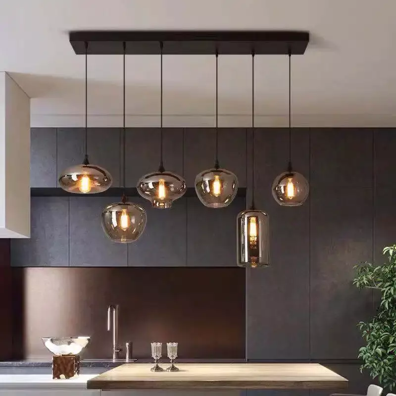 Postmodernistyczne lampy wiszące z szarego szkło Led do kuchni lampa wisząca do jadalni dekoracja domu na poddasze oświetlenie wiszące