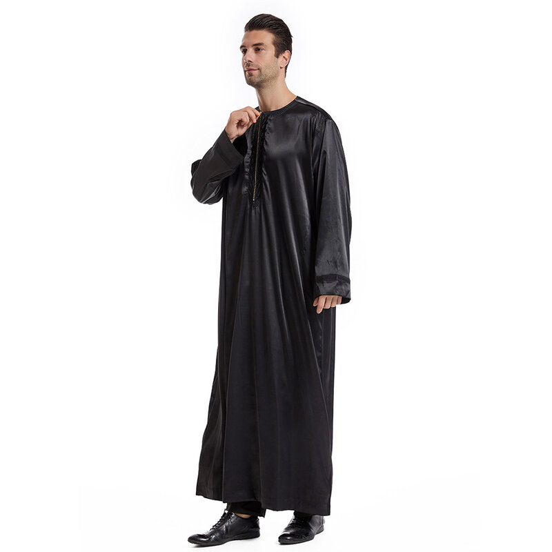 Arab National Style Men Robe Simple Round Neck Half Zipper Casual Clothing 2023 Fall Fashion Solid Long-Sleeved Gentleman Kaftan
