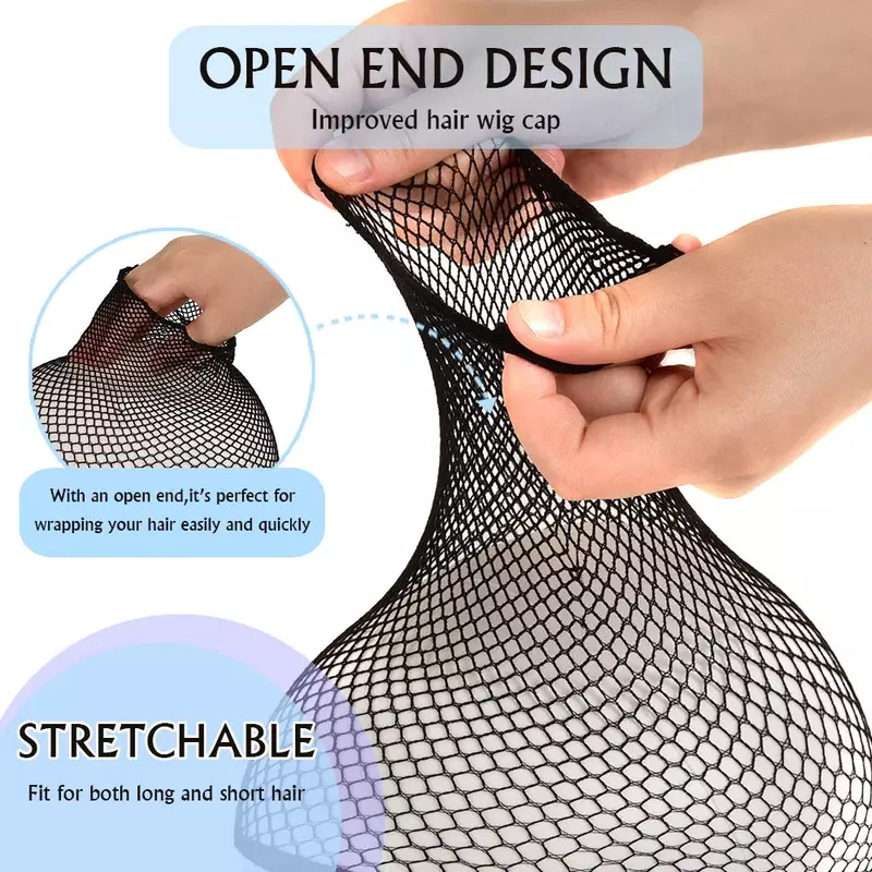Stretchable Elastic Hair Net Black Liner Weaving Cap Comfortable Hairnets Open Ended Fishnet Wig Cap for Women High Quality