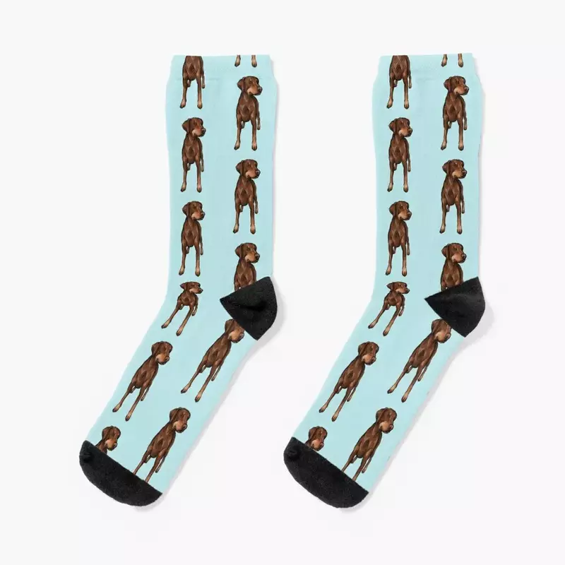 Chaussettes de sport d'art de chien de dessin animé mignon pour hommes et femmes, chocolat, rouge, DobSuffolk, oreille naturelle, chaussettes du Nouvel An