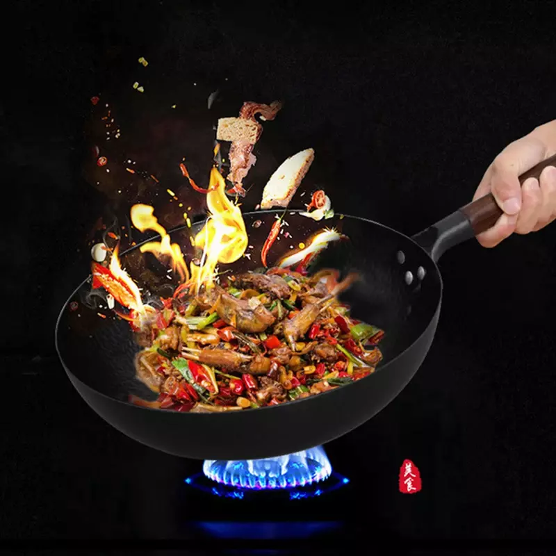 Wok chinois en fer antiadhésif fait à la main, antirevêtement, poêle de cuisine, ustensiles de cuisine, 32cm