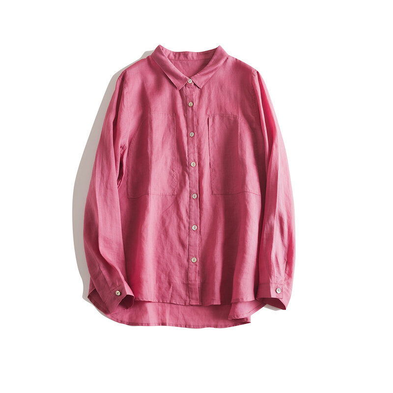 Camisa informal de manga larga para mujer, camisa holgada con solapa de color sólido, primavera y verano