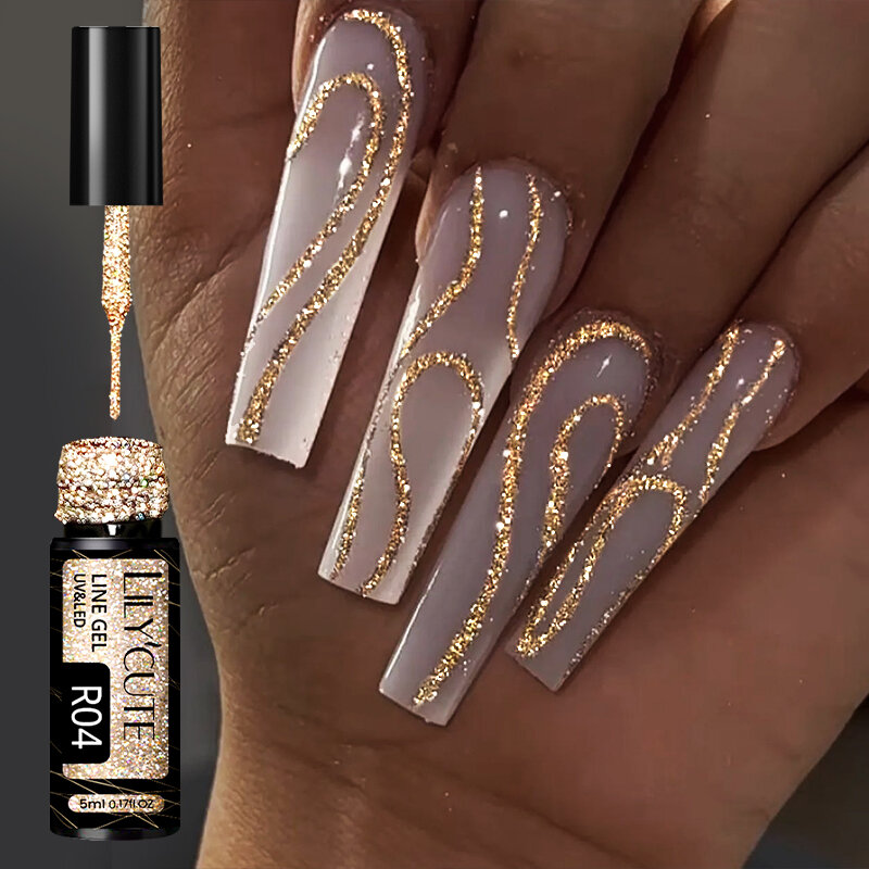 LILYCUTE 5ML Champagne Gold Reflective Glitter Liner Gel smalto per unghie Bright Sparkling French Semi Permanent Nail Painting Gel UV