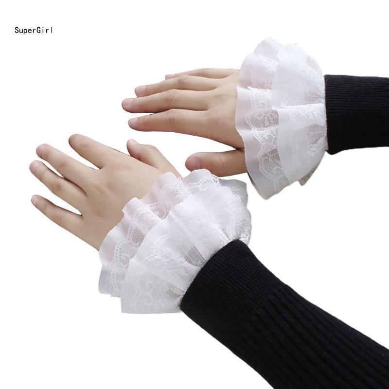 Women Sweet Fake Sleeves Double Layer Lace Flared Cuffs Wrist Warmers