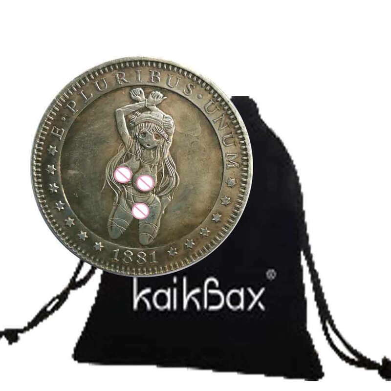 Luksusowa dziewczyna z klubu nocnego podnosząca ręce sztuka para monet powodzenia zabawna kieszonkowa moneta pamiątkowa szczęśliwa moneta + torba na prezent