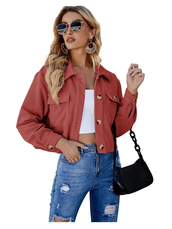 เสื้อแจ็คเก็ตผู้หญิง Elegant Casual แฟชั่นทุกวัน Streetwear Coast ปุ่มด้านหน้าถักซี่โครงสไตล์ Ouc2519