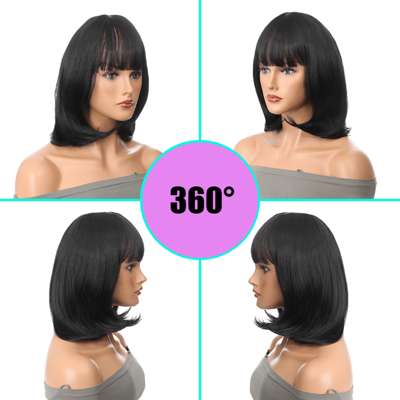 XG-peruca curta de Bob para mulher, peruca de cabeça 12 ", air bangs, simulação natural, elegante