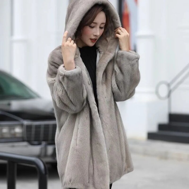 Mink Fur Coat Mink Velvet Thicken Fur Coat 2023 New Mink Fur Coat Female Mid-length Winter Thicken Middle-aged Mother Outwear