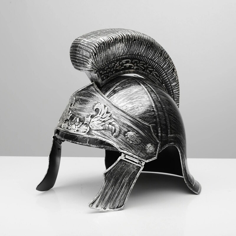 Medieval Roman Warrior Helmet Knight Plastic Helmet Armour Embossed Horn Helmet Spartan Trojan Headwear for Halloween Cosplay