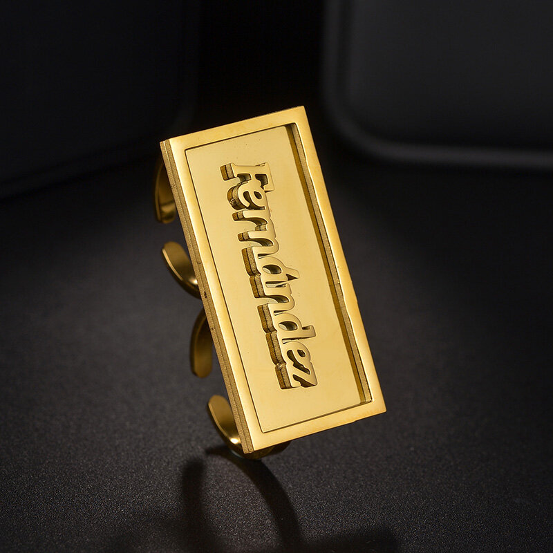 Nextvance 맞춤형 이름 더블 레이어 용접 반지, 2 손가락 스테인레스 스틸, 맞춤형 반지, 남성 생일 보석 선물