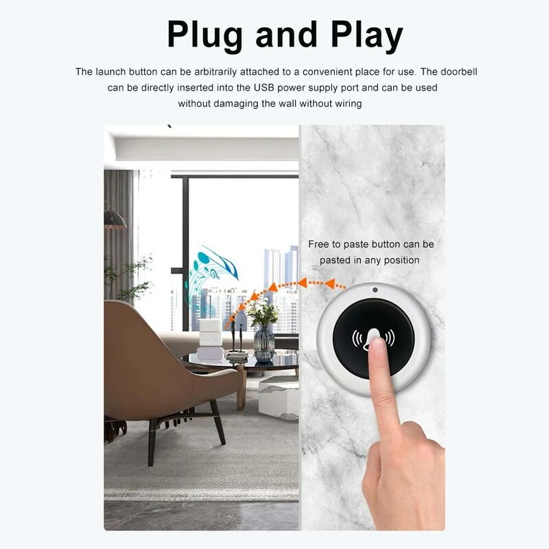 30 Music 150M Wireless Doorbell Waterproof Remote Controller USB Smart Door Bell Receiver Single Button Remote Control