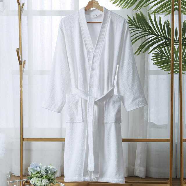 Jubah Mandi 100% Katun untuk Pria Mantel Mandi Terry Panjang Tebal Menyerap Jubah Mandi Kimono Pria Handuk Mandi Pakaian Tidur Padat Gaun Rias Wanita