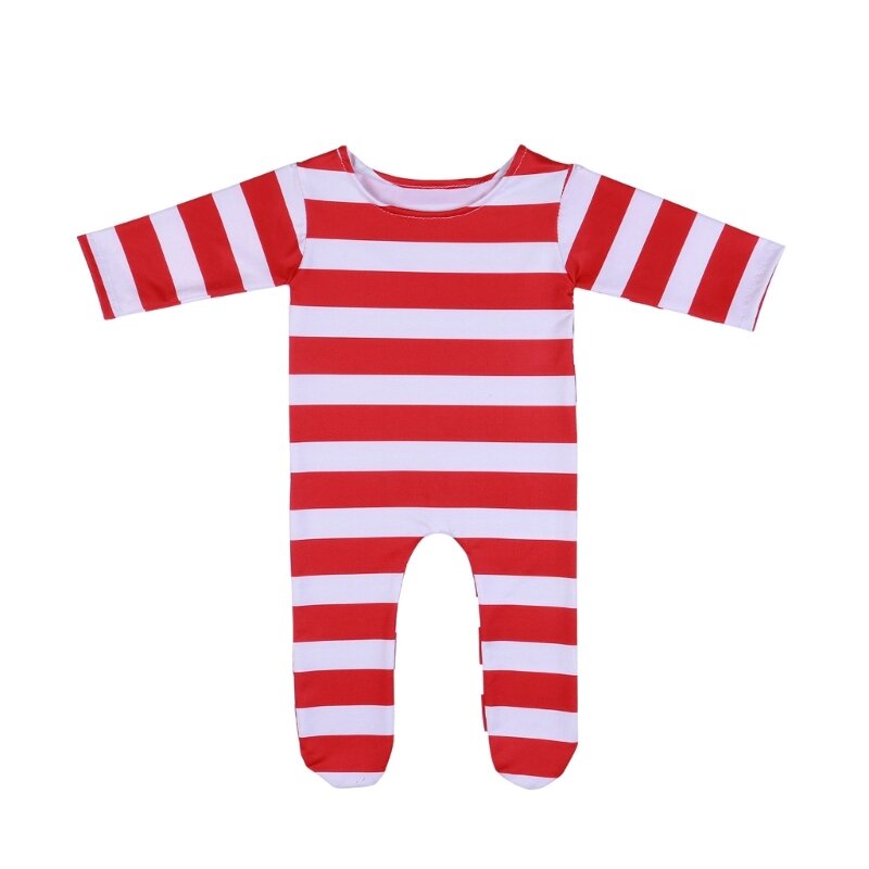 Christmas Costume Newborn Baby Photography Props Outfit Red White Stripe Elf Outfits with Santa Hat Santa Clothes