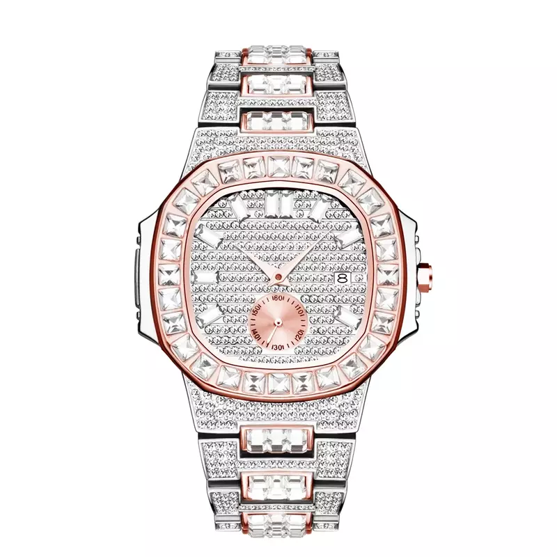 Hip Hop Gold Watch for Men Bling Full Diamond Mens Watches Man Fashion Quartz Wristwatch Waterproof Iced out Steel Male Clock