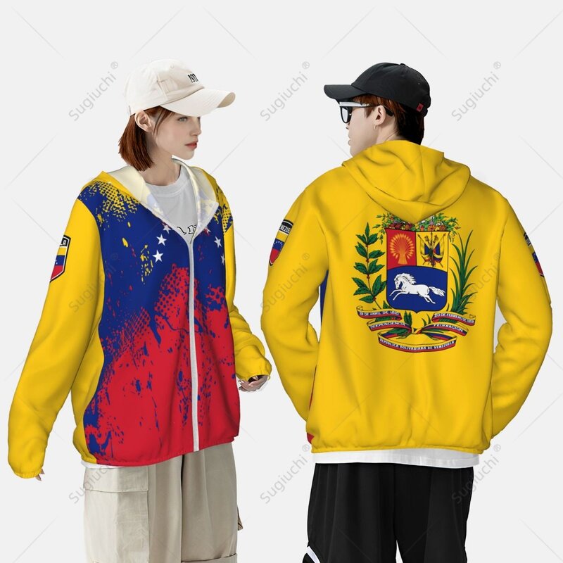 Venezuela Flag Sun Protection Hoodie Sunscreen Clothes Fishing Cycling Running Quick Dry Long Sleeve With Zipper Polyester