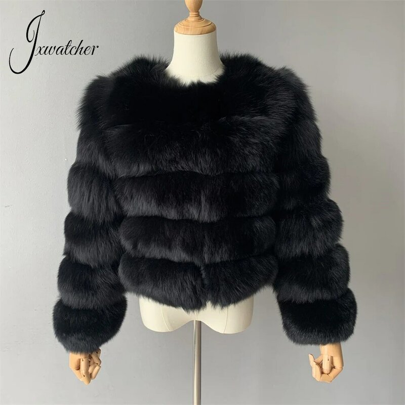 Jxwatcher 여성용 진짜 모피 코트, 클래식 천연 여우 모피 코트, 여성 패션, 따뜻한 짧은 스타일 모피 재킷, 가을 겨울