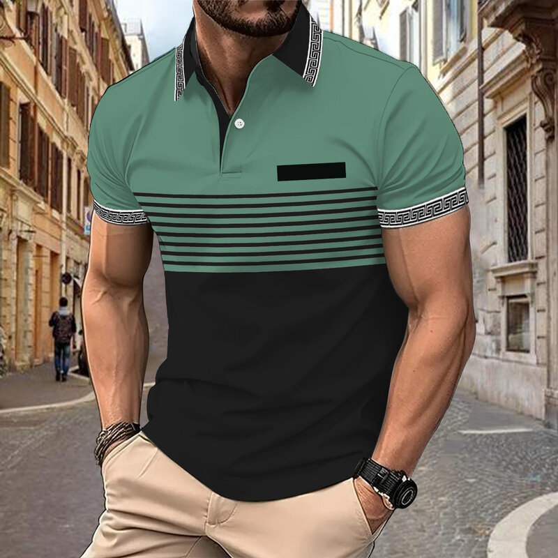 Рубашка-поло мужская с V-образным вырезом, на пуговицах