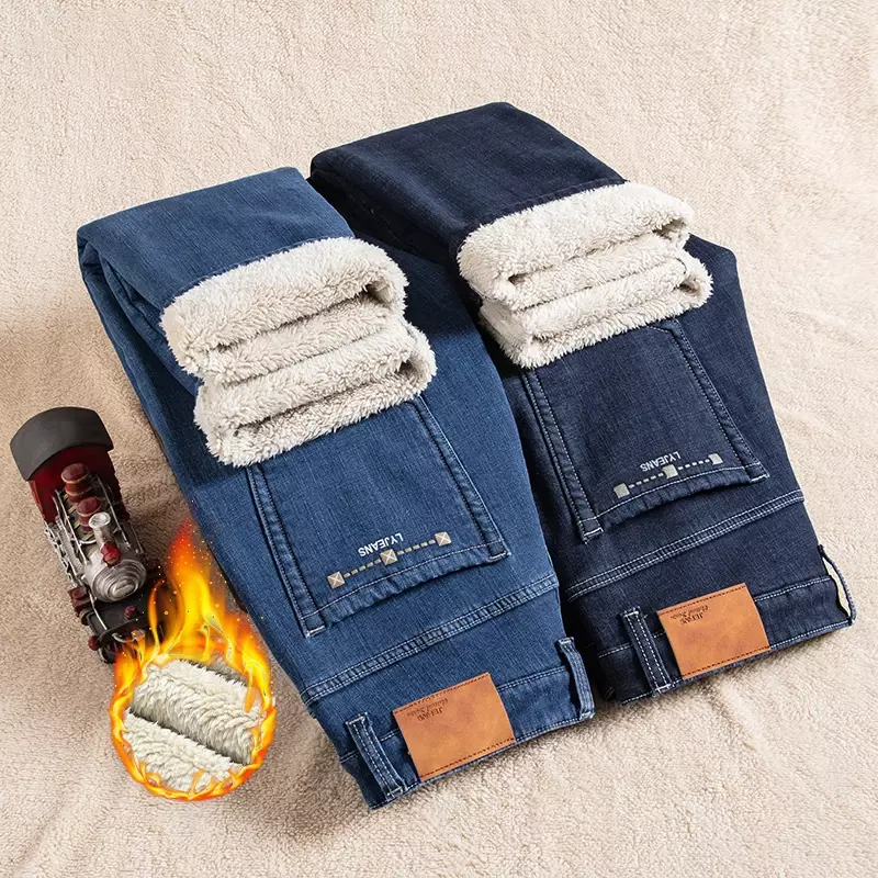 FJSmile-Pantalon optique thermique pour homme, jean à commande régulière, micro épais, classique, affaires, décontracté, marque, hiver, nouveau, 2023
