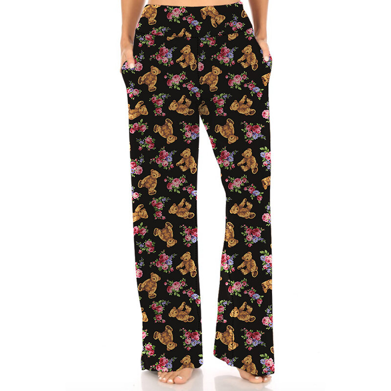 LETSFIND-Pantalones informales para mujer, ropa de calle con estampado Digital de oso 3D, holgados, suaves y elásticos, novedad