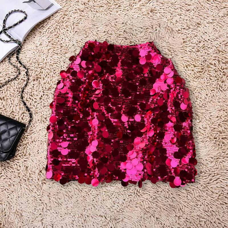 Sparkly High-waisted Skirt Sequin High Waist A-line Club Skirt for Women Shiny Solid Color Sheath Slim Fit Stretchy for Party