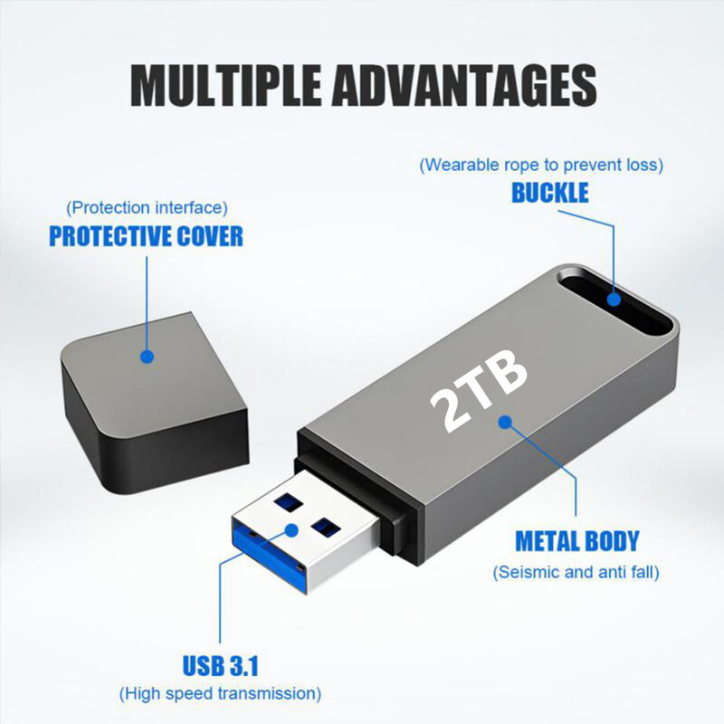 Clé USB en métal haute vitesse, clé USB, clé USB, 100% d'origine, 2 To, 1 To, 3.1 Go, cadeau de livraison gratuite, 512