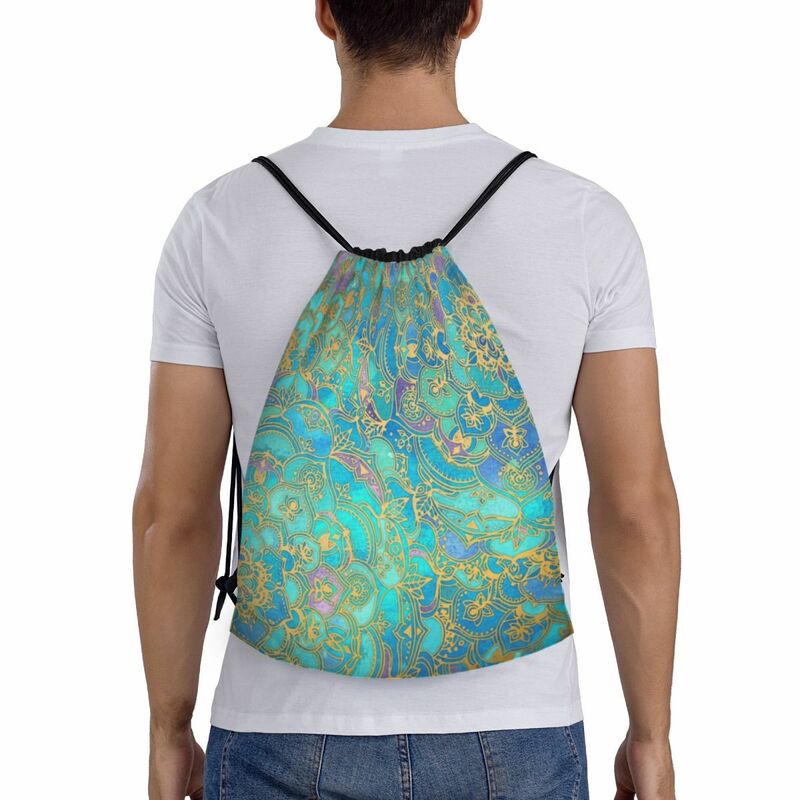 Сапфировое Нефритовое витражное стекло с мандалой сумка на шнурке для покупок рюкзаки для йоги для женщин и мужчин богемный спортивный рюкзак для спортзала