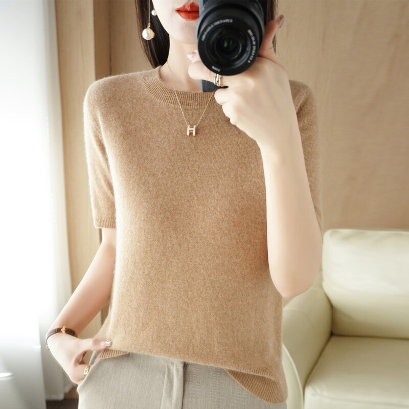 Pull tricoté à col rond pour femme, en cachemire, basique, grande taille, Slim Fit, de haute qualité, couleur unie, nouvelle collection automne été 2022