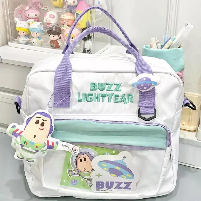 Disney-Buzz Lightyear Bolsas tiracolo para senhoras, lona de anime bonito dos desenhos animados, bolsa de ombro casual de grande capacidade