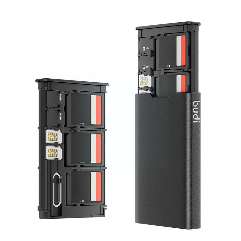 BUDI 17 In 1 sarung kartu SD, tempat kartu Microsd, logam portabel, penyimpanan kartu memori untuk 6 SD 8 kartu mikro SD/ 2 kartu SIM J9T3