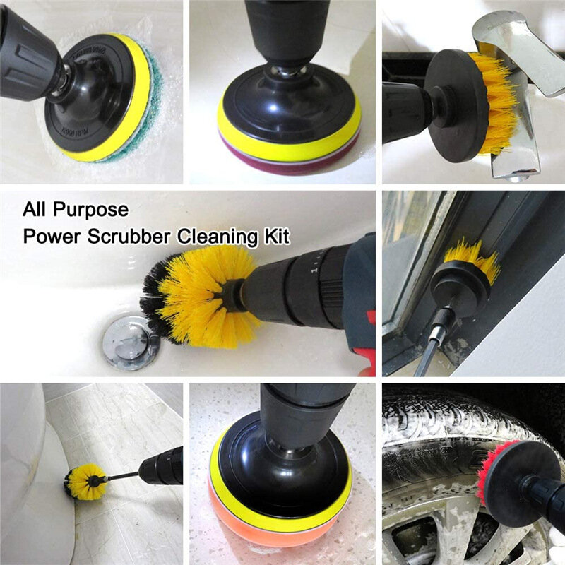 22 /3Pcs Electric Drill-Brush Kit Power Scrubber Brush For Carpet Bathroom Surface Tub Furniture Shower Tile Tires Cleaning Tool