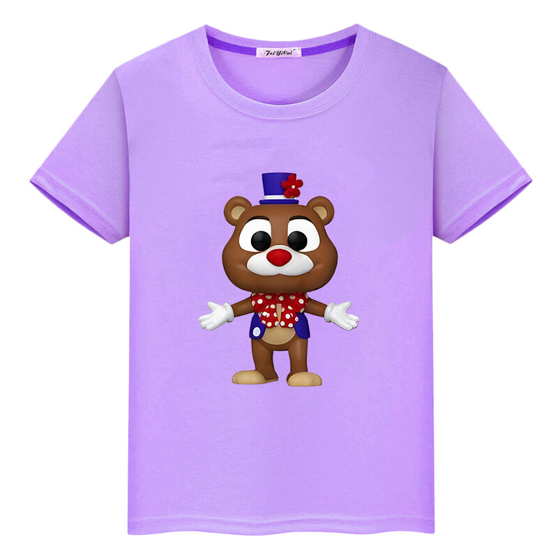 FNAF-Camiseta curta casual com estampa de anime 100% algodão, urso, coelho, jogo, tops kawaii, roupas Y2K, camisetas infantis, presente de férias para meninos e meninas, verão
