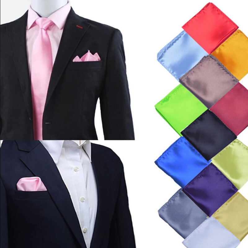 男性用スクエアサテンポケットハンカチ、チェストタオル、正方形、単色、ビジネス、ウェディングドレス、スーツアクセサリー