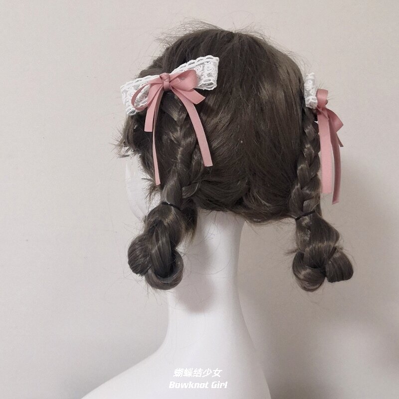 Lolita nakrycia głowy śliczne podwójne kucyk japoński łuk wstążka szpilka Lolita akcesoria do włosów słodka dziewczyna głowa liny Lolita akcesoria