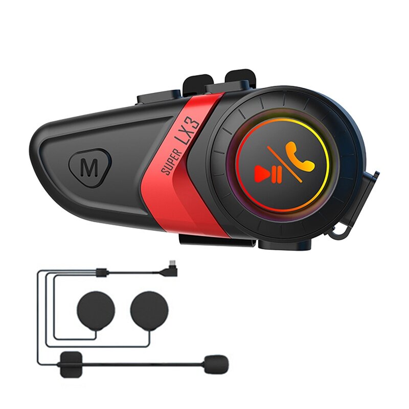 LX3 Helm Bluetooth Headset 1200MAH Motorrad BT 5,0 Drahtlose Hände-Freies Call Stereo Anti-Jamming Wasserdichte Kopfhörer