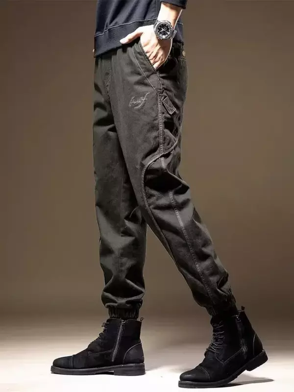 Celana panjang pria kasual, kualitas tinggi musim gugur 2024 warna Solid mode desainer hitam longgar kaki lurus ukuran besar