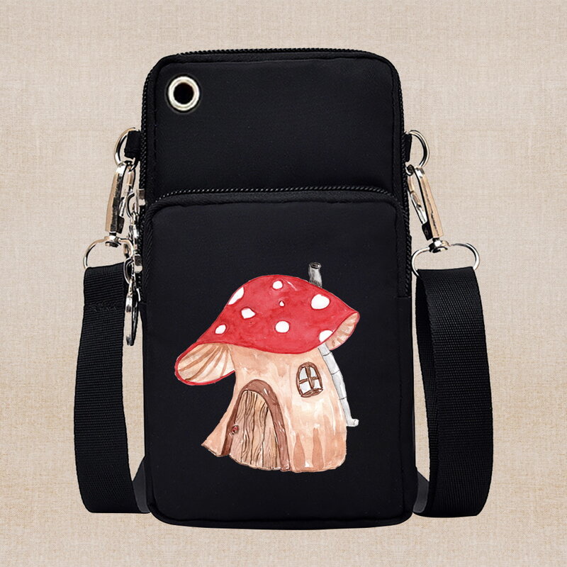 Universal Mobile Phone Case Bags Waterproof Purse Pouch Shoulder Sport Arm Cover for Xiaomi Mi 11 Lite Mushroom Pattern Print