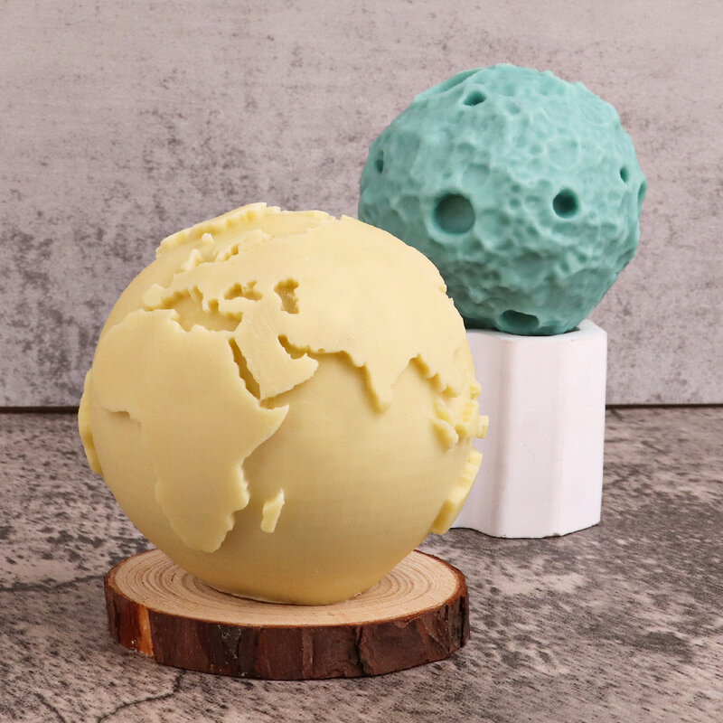 Moule à bougie en silicone 3D Earth Moon, bougie spatiale créative, moule en résine de Regina, cadeaux faits à la main, artisanat en plâtre, décoration d'intérieur