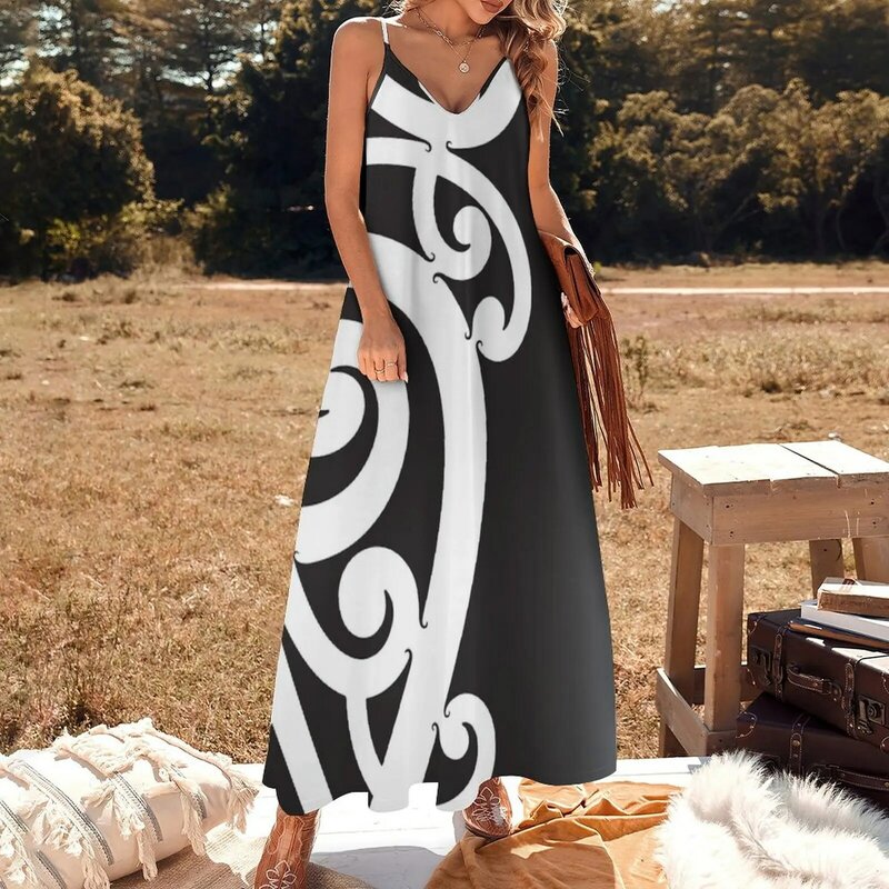 Черно-белое многослойное платье без рукавов Maori Koru Design, Роскошные вечерние платья для женщин 2023, платья, пляжная одежда
