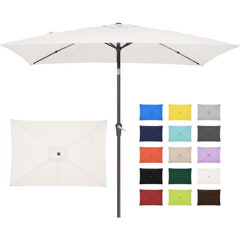 مظلة فناء مستطيلة مع زر ضغط ، إمالة وكورنك ، مظلة طاولة ، سوق خارجي ، 6 أضلاع متينة ، × 10 أقدام