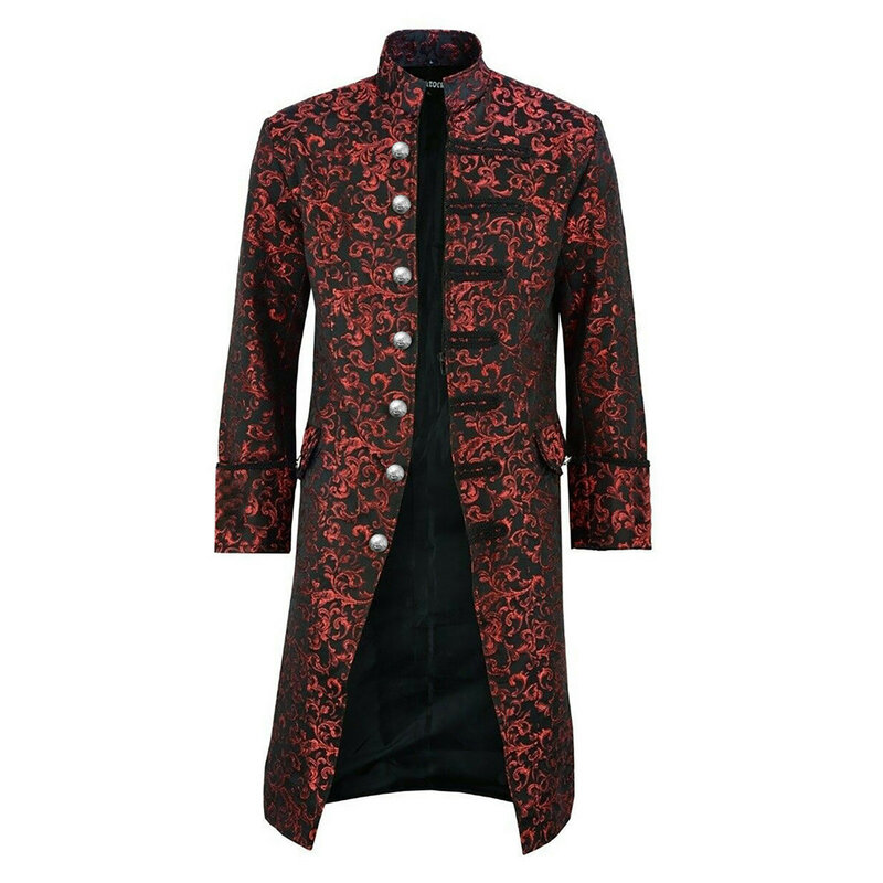 Halloween Outfit Men Button Fashion Steampunk Vintage Tailcoat Jacket Gothic Frock Cosplay Costume Coat Sobretudo Masculino