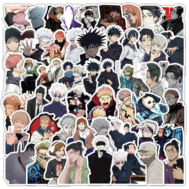 Jujutsu Kaisen Anime Adesivos para Crianças, Itadori Yuji, Satoru Gojo, Decalque dos desenhos animados, Brinquedo DIY, Computador portátil, Skate, Etiqueta legal, 10 pcs, 30 pcs, 50 pcs, 100pcs