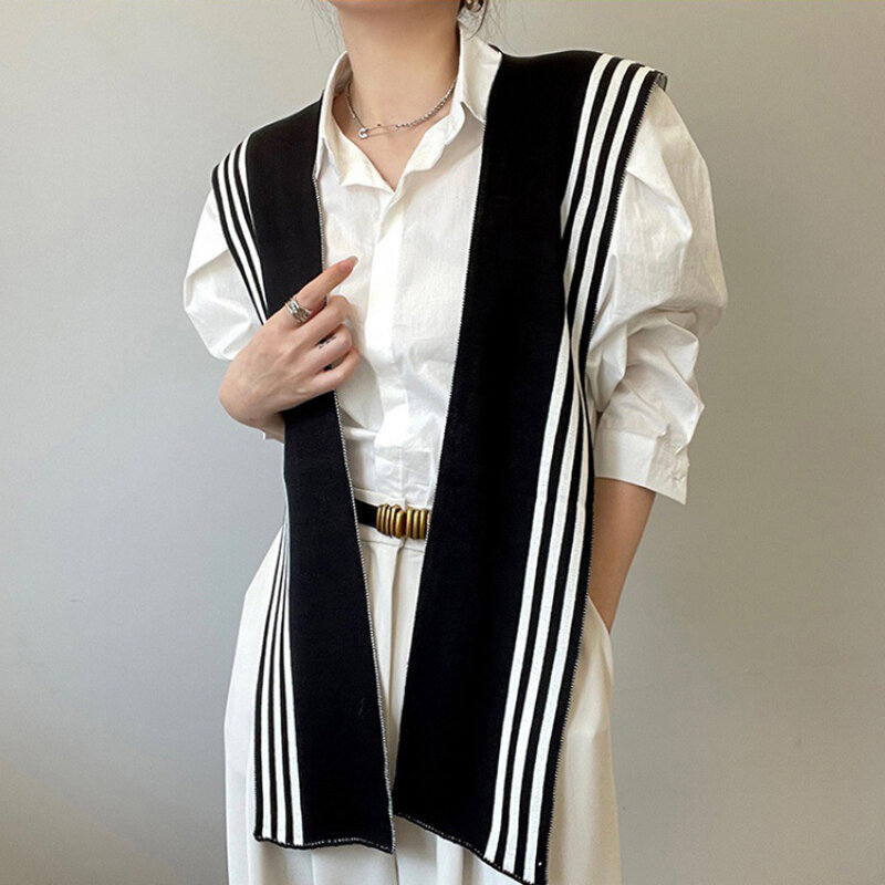 Chal de punto de moda de estilo coreano para mujer, camisa de hombro a rayas, cuello falso, bufanda de estilo Retro, accesorios femeninos