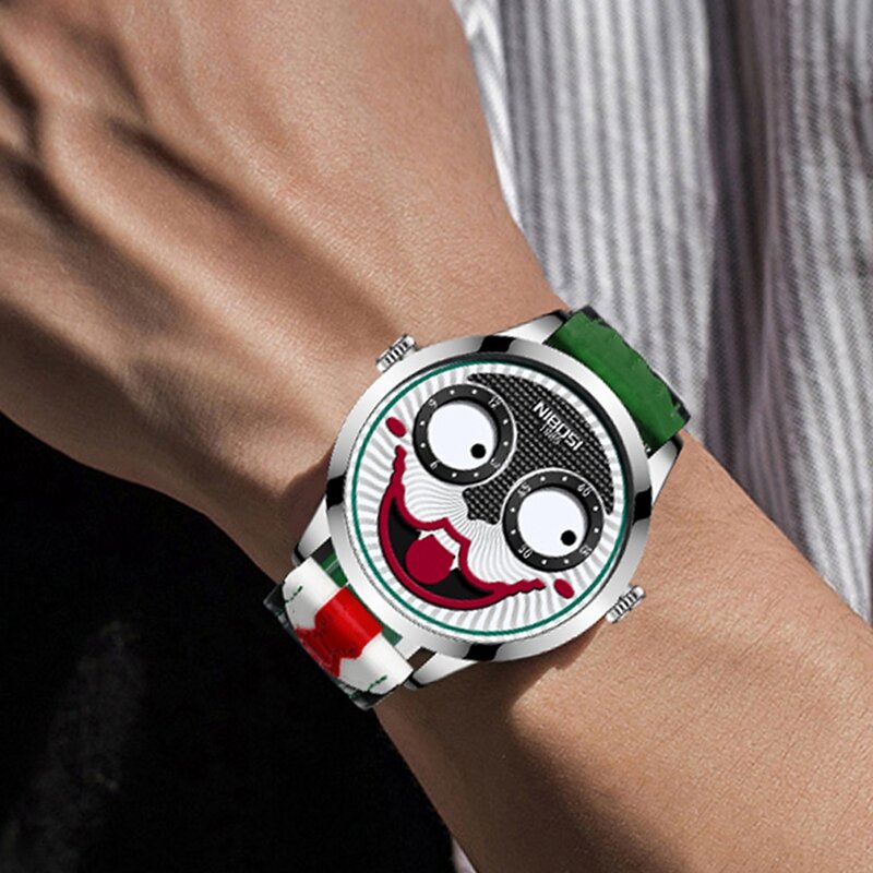 Jam tangan Joker keren jam tangan kuarsa pria tali kulit modis jam tangan badut pria klasik jam tangan Quartz tahan air Reloj Hombre dropshipping